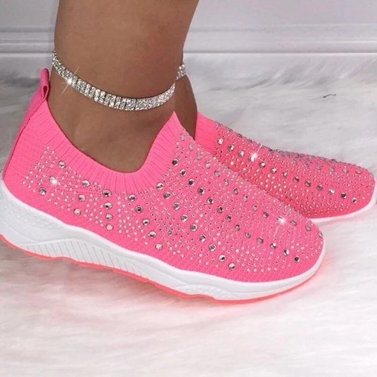 White Women Sneakers Rhinestone Elastic Band Running Shoes Fashion Comfortable Platform Women's Slip-ons Tennis Female Sneakers