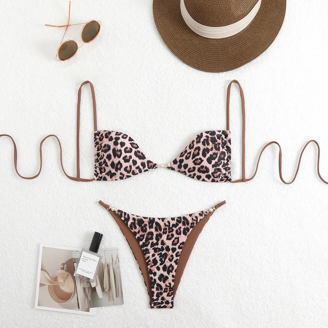Churchf 2025 New Leopard Print Sexy Bikini Sling Swimsuit Female Senior Feel Beach Spa Swimsuit