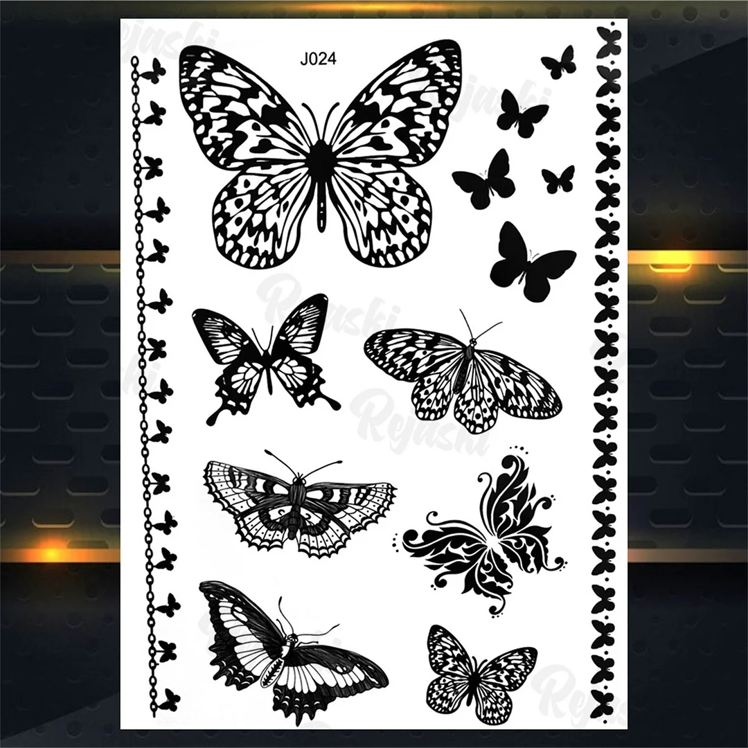 Sdrawing Elephant Pendant Temporary Tattoos For Women Men Lion Butterfly Snake Feather Fake Tattoo Sticker Glamour Back Body Tatoos