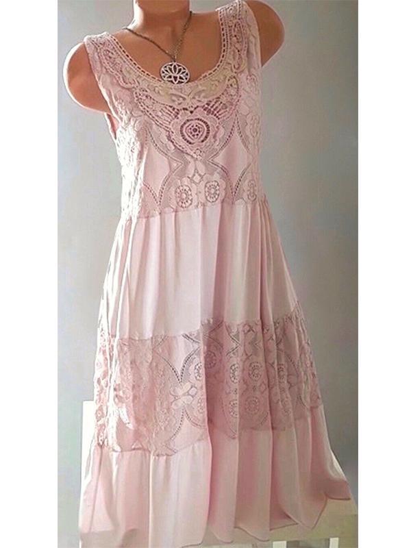 Women Half Sleeve V-neck Solid Color Dress