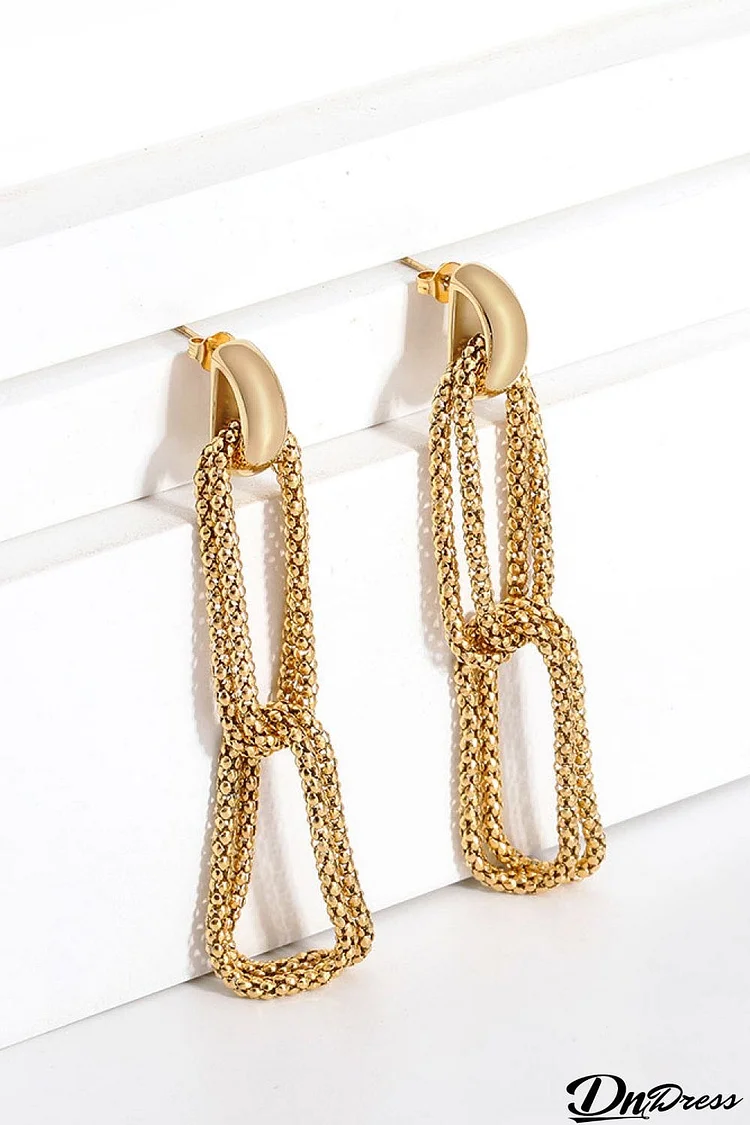 Gold-Plated D-Shaped Drop Earrings