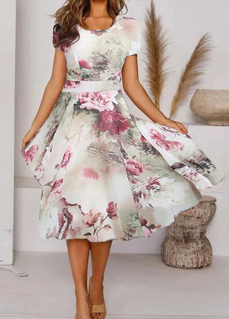 Flower Printed Short Sleeve Dress