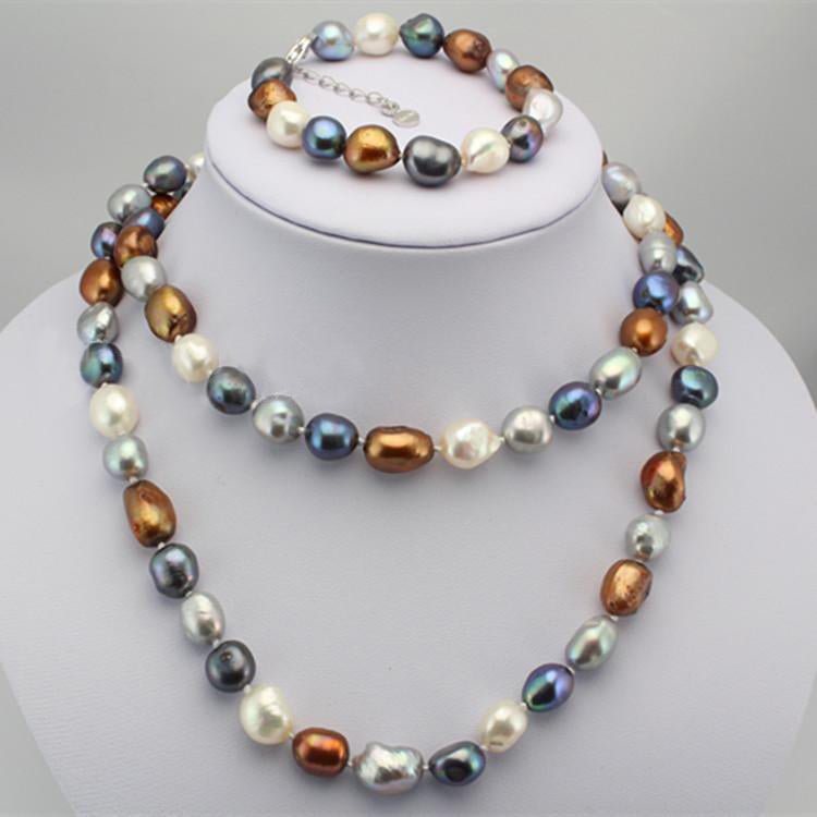Baroque freshwater pearl necklace bracelet set | mixed color strong light high quality baroque pearls