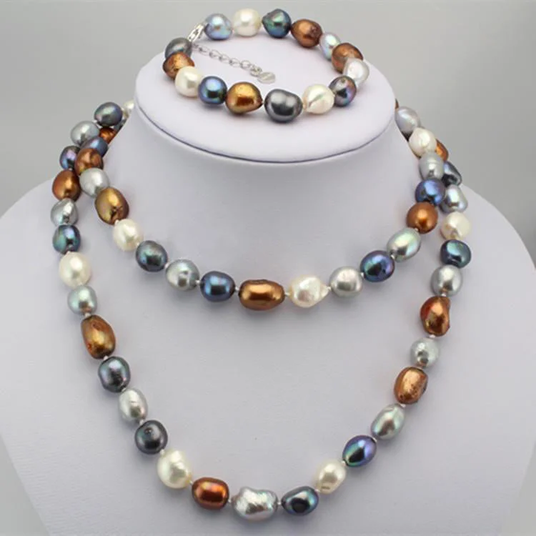 Baroque freshwater pearl necklace bracelet set | mixed color strong light high quality baroque pearls