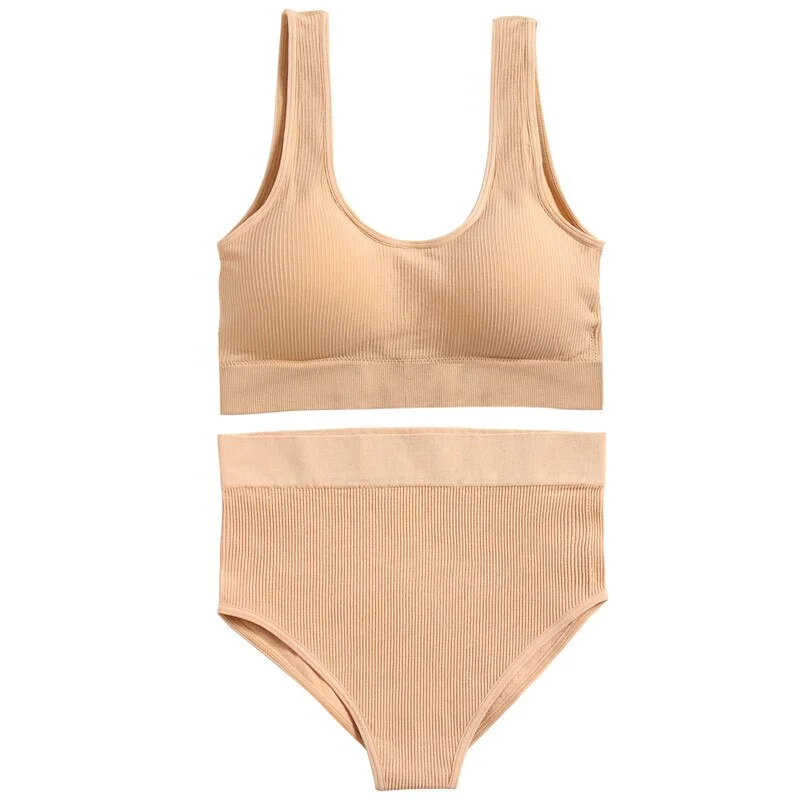 Seamless Women Sexy Bra Set U-back Cropped Top And Hight Waist Pantys Comfortable Underwear Suit S-XL Ultra-thin Lingerie Girls