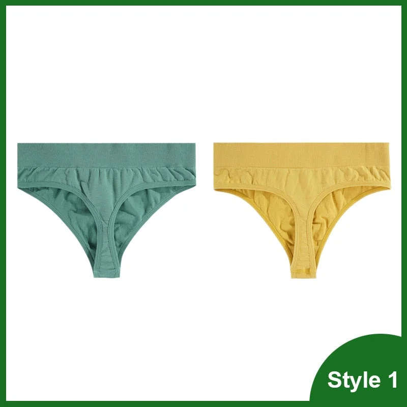 Sexy Thongs Panties Women G-String Female Underpants Solid Color Comfortable T-back Female High-Rise Wide Side Thong 1/2PCS