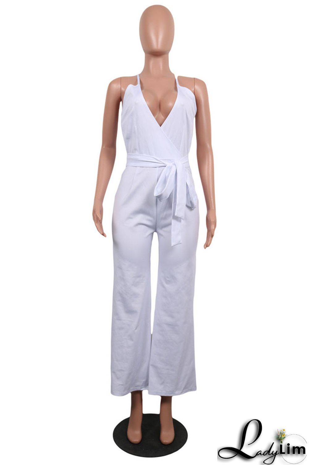 Army Green Sexy Casual Solid Backless V Neck Regular Jumpsuits