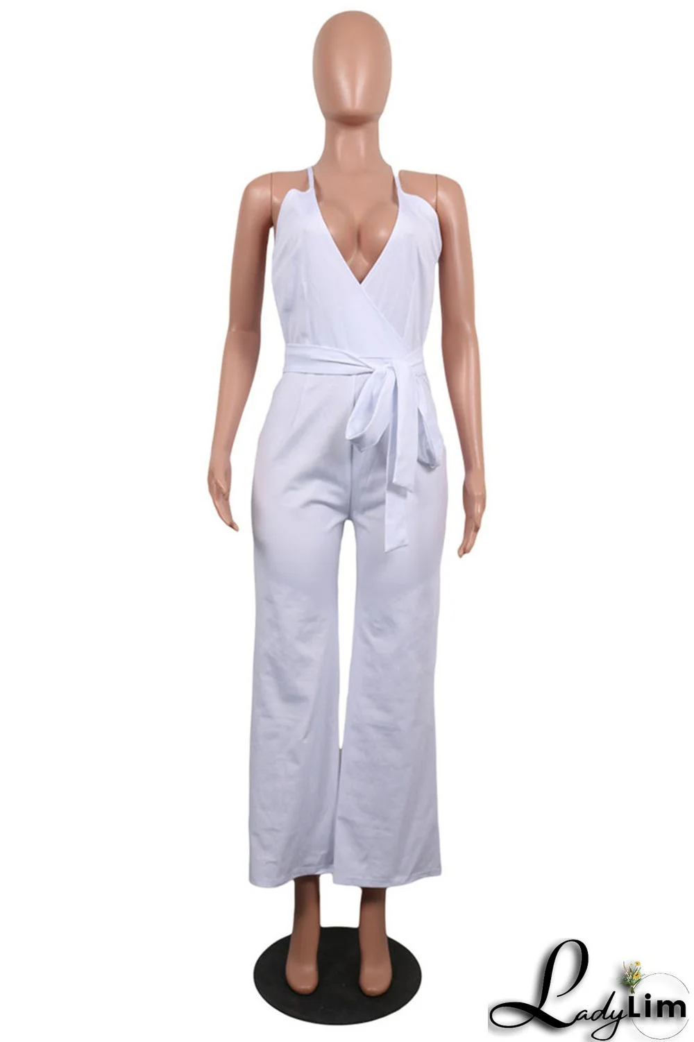 Army Green Sexy Casual Solid Backless V Neck Regular Jumpsuits