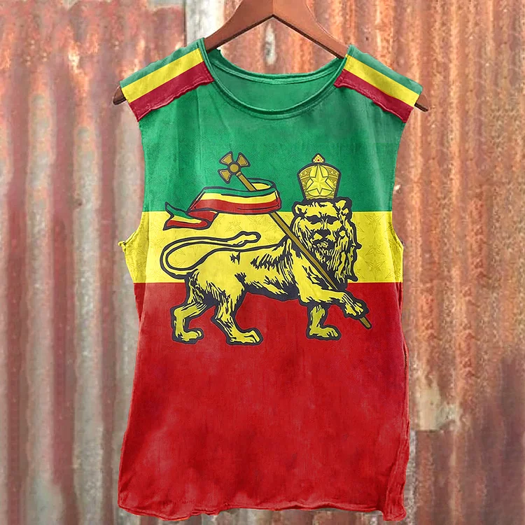 Comstylish Retro Reggae Lion Graphic Ethnic Art Tank Top