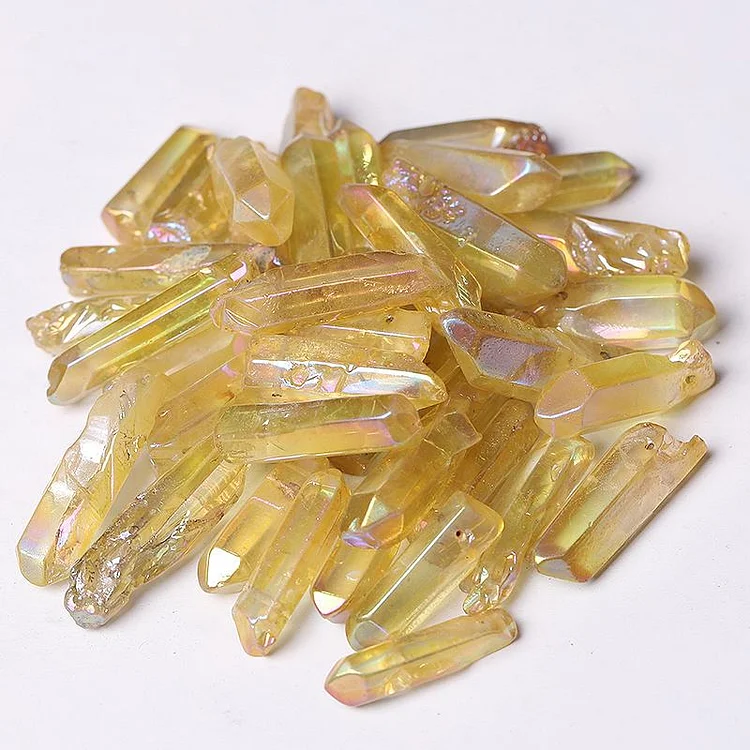 Drilled Yellow Aura Quartz Crystal Points Raw Rough Clear Rock Quartz Sticks