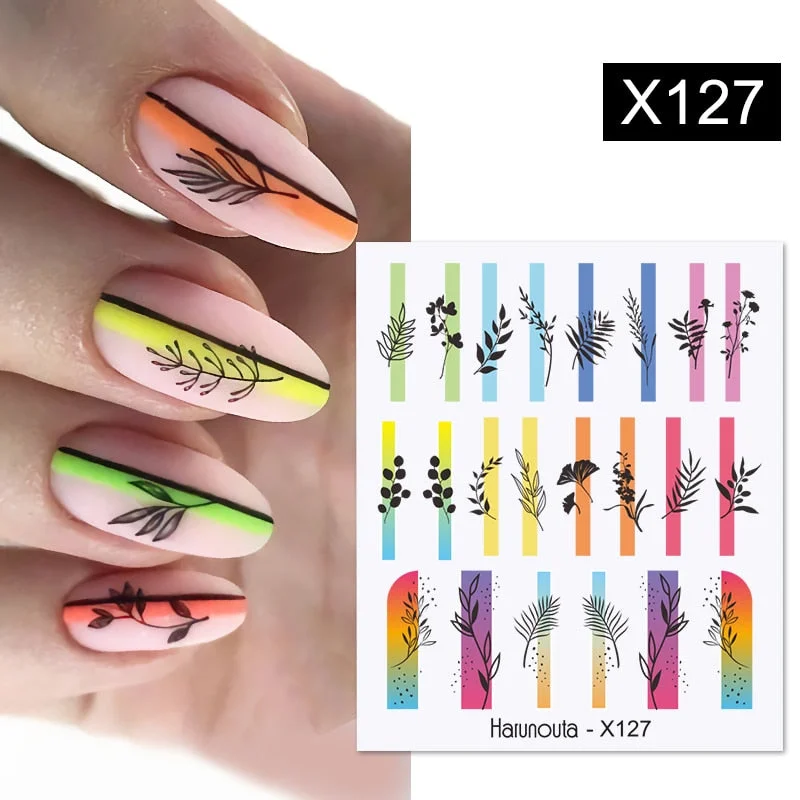 1PC Colorful Leaves Nail Water Decals Colorful Flower Leaf Water Transfer Sliders Nail Stickers For Nails Manicures Nail Wraps