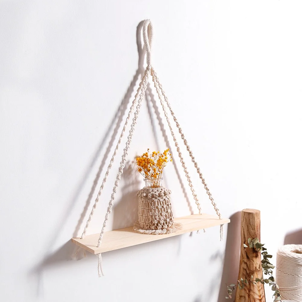 Macrame Wall Shelf Boho Home Decor Shelves On Wall Candle Holder Floating Shelf for Bedroom Wood Decoration Kids Shelving