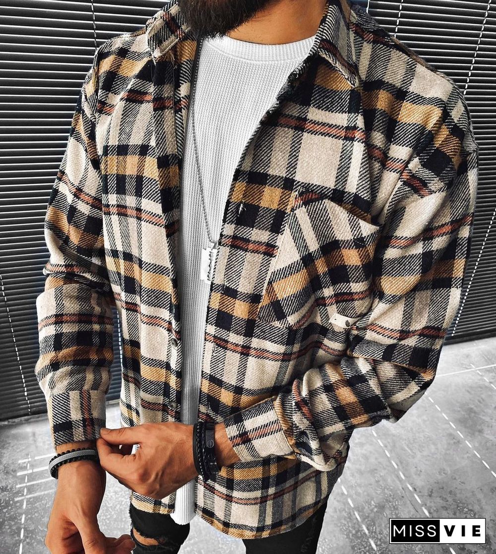 Street Fashion Plaid Texture Casual Jacket