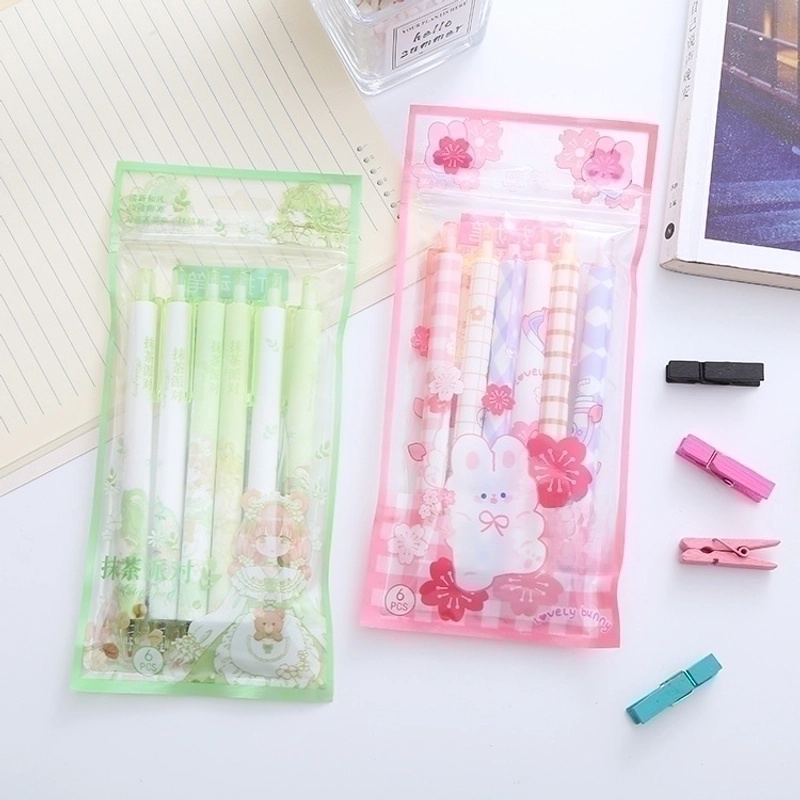 Bagged Matcha Press Gel Pen Girl Heart Pink Green Series Press Ball Pen Student Stationery St Head Brush Question Pen