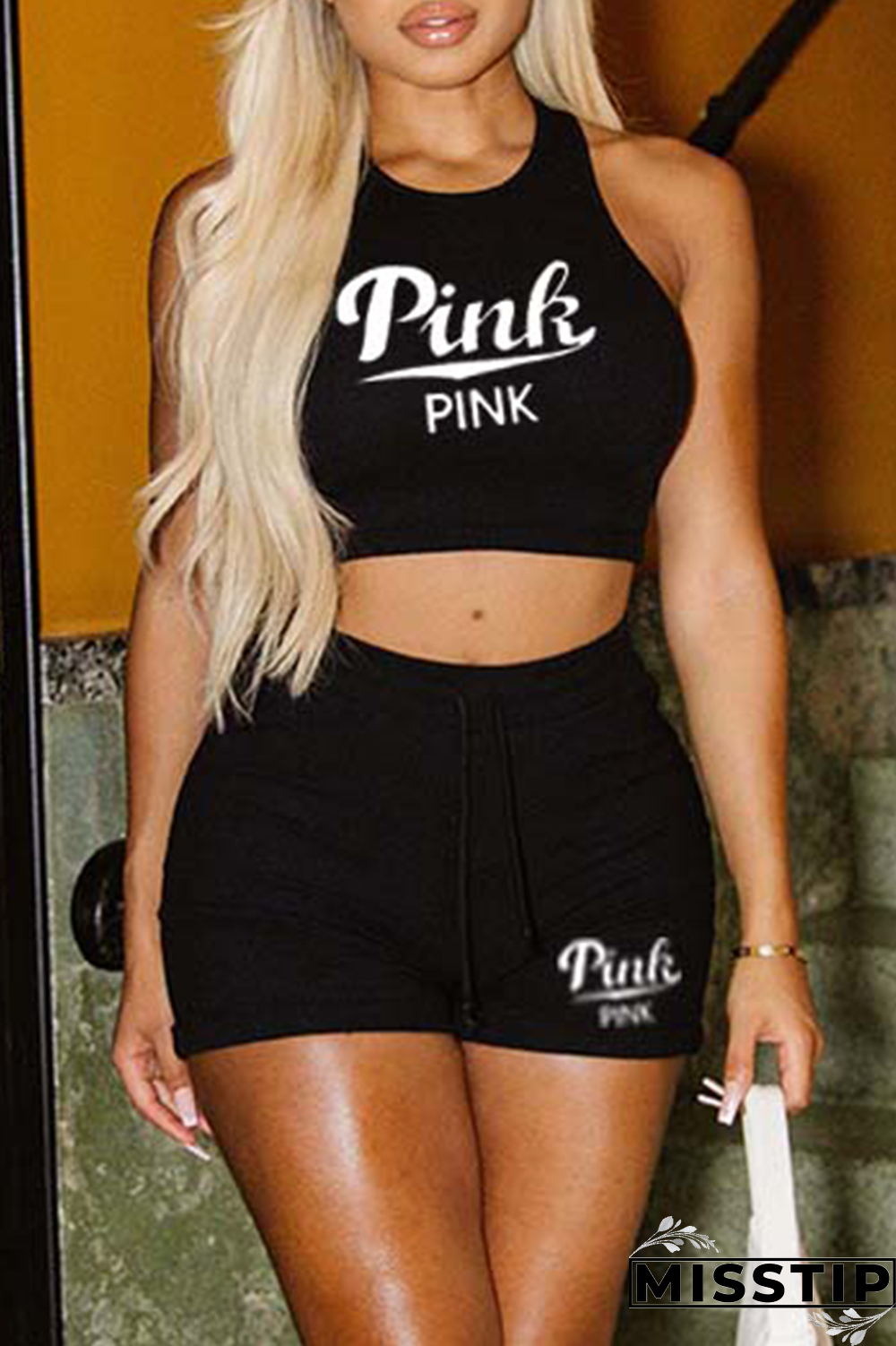 Pink Casual Print Patchwork O Neck Sleeveless Two Pieces