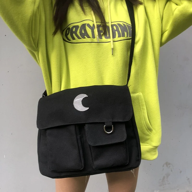 Shoulder Bag Student Postman Female Crossbody Bags Japanese-style Handbags For Women Moon Art Canvas Bag Bags For Women ާܧ