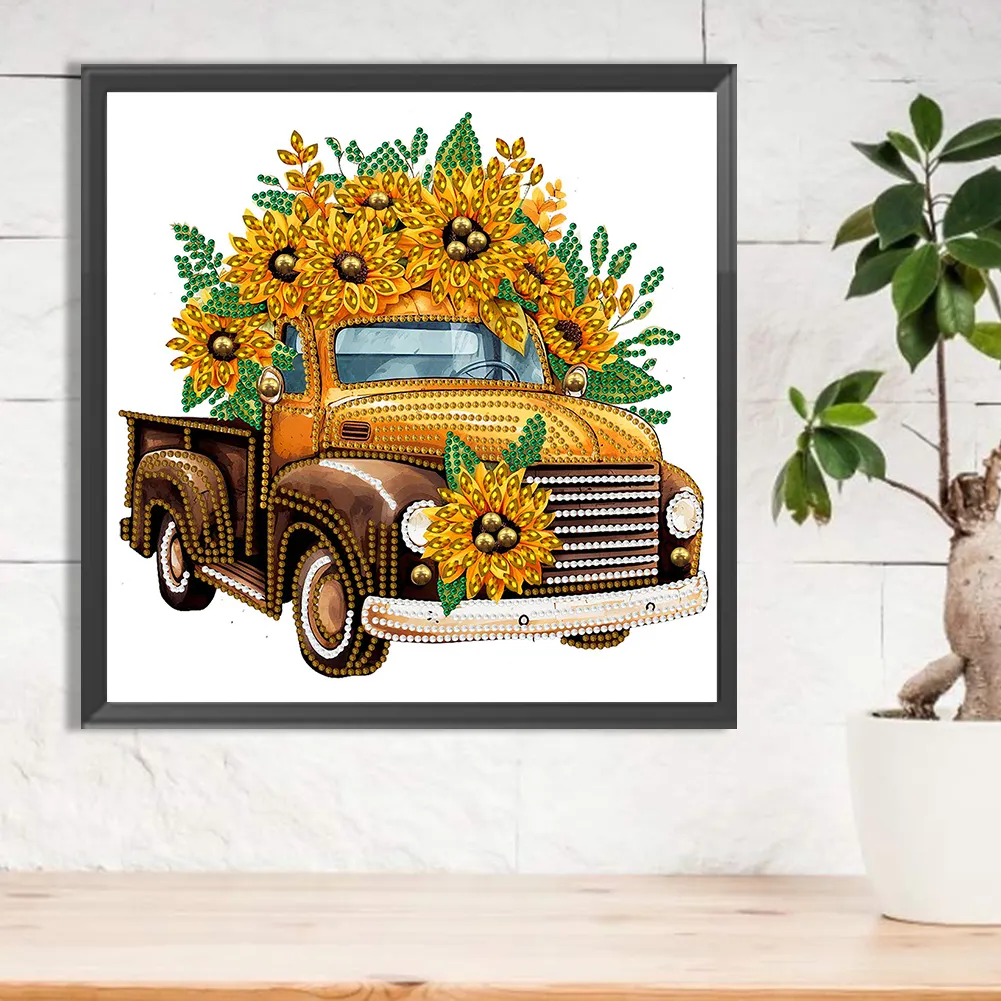 Diamond Painting - Partial Special Shaped Drill - Sunflower Classic Car(Canvas|30*30cm)