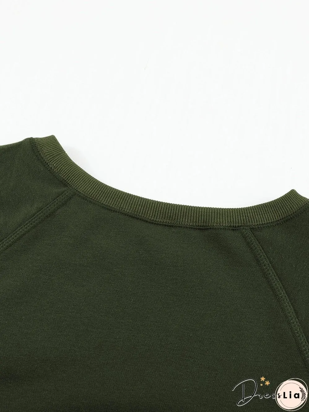 Green Crew Neck Long Sleeve Sweatshirt with Distressed Detail
