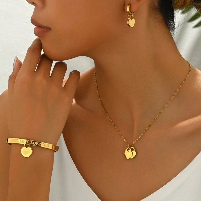 Elegant Lady Geometric 304 Stainless Steel Earrings Necklace Jewelry Set