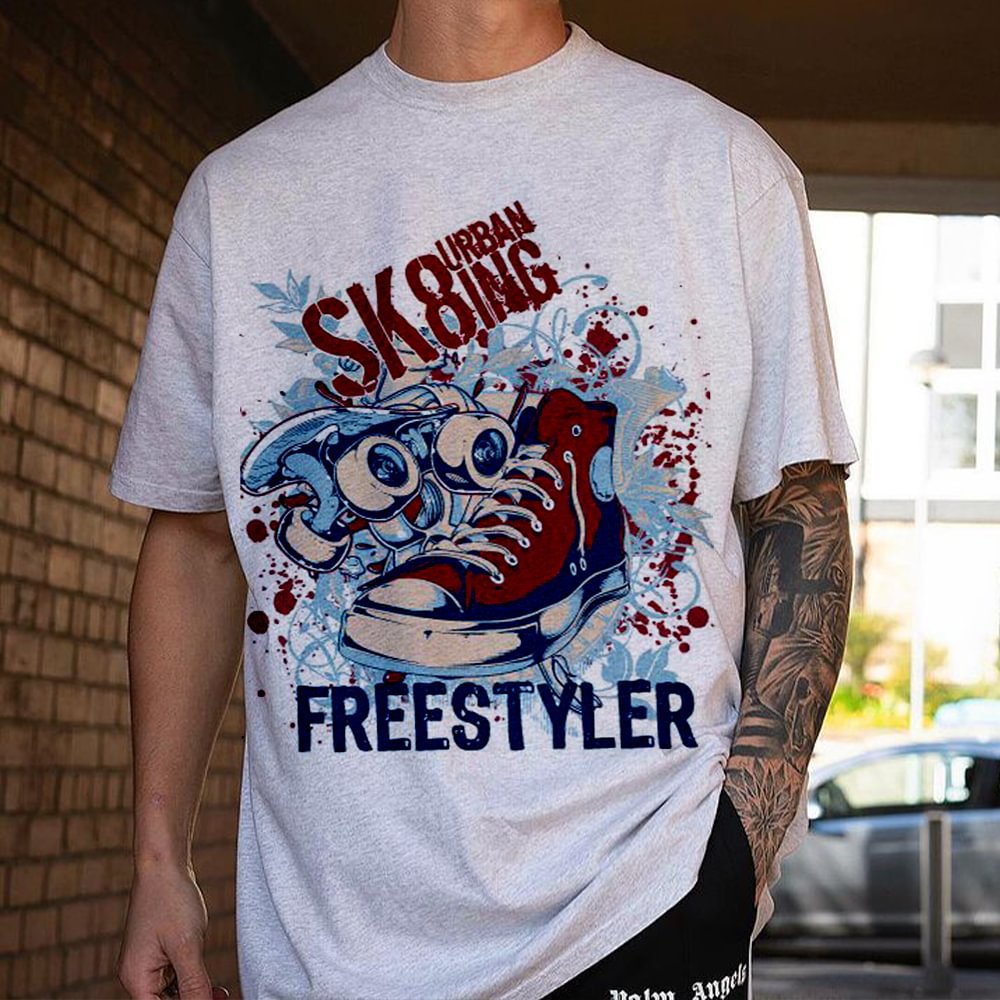 Men's Casual Skateboard Print T-Shirt、、URBENIE