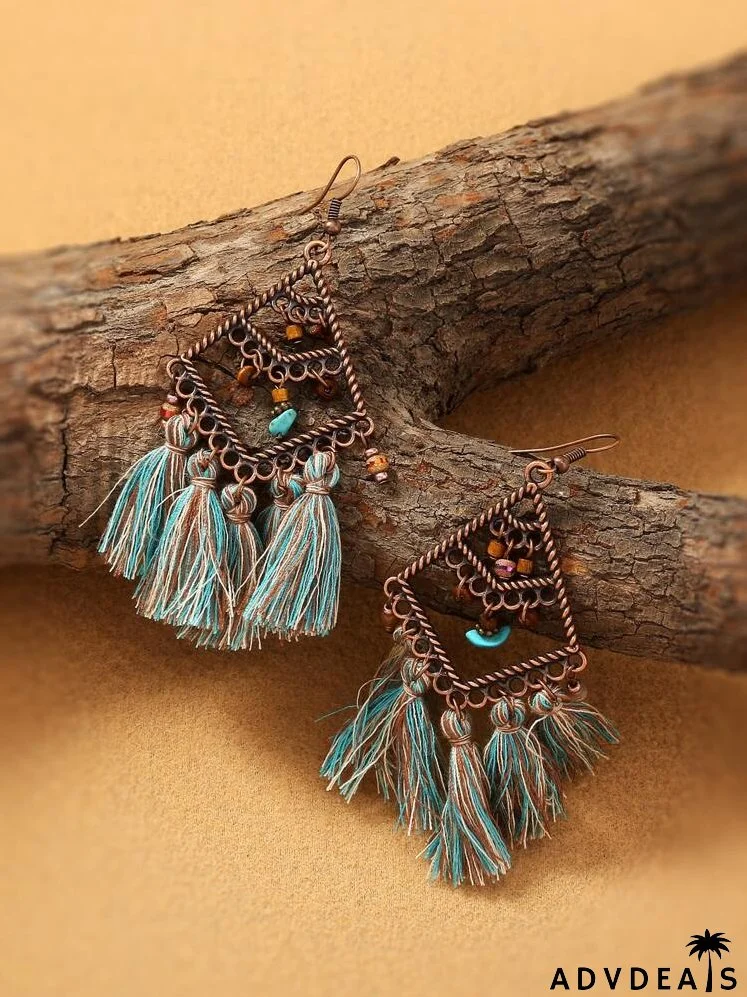 Tassel Decor Geometric Drop Earrings