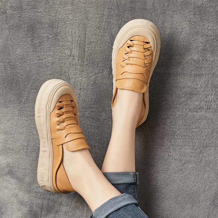 Summer Hollow Plaited Leather Casual Loafers