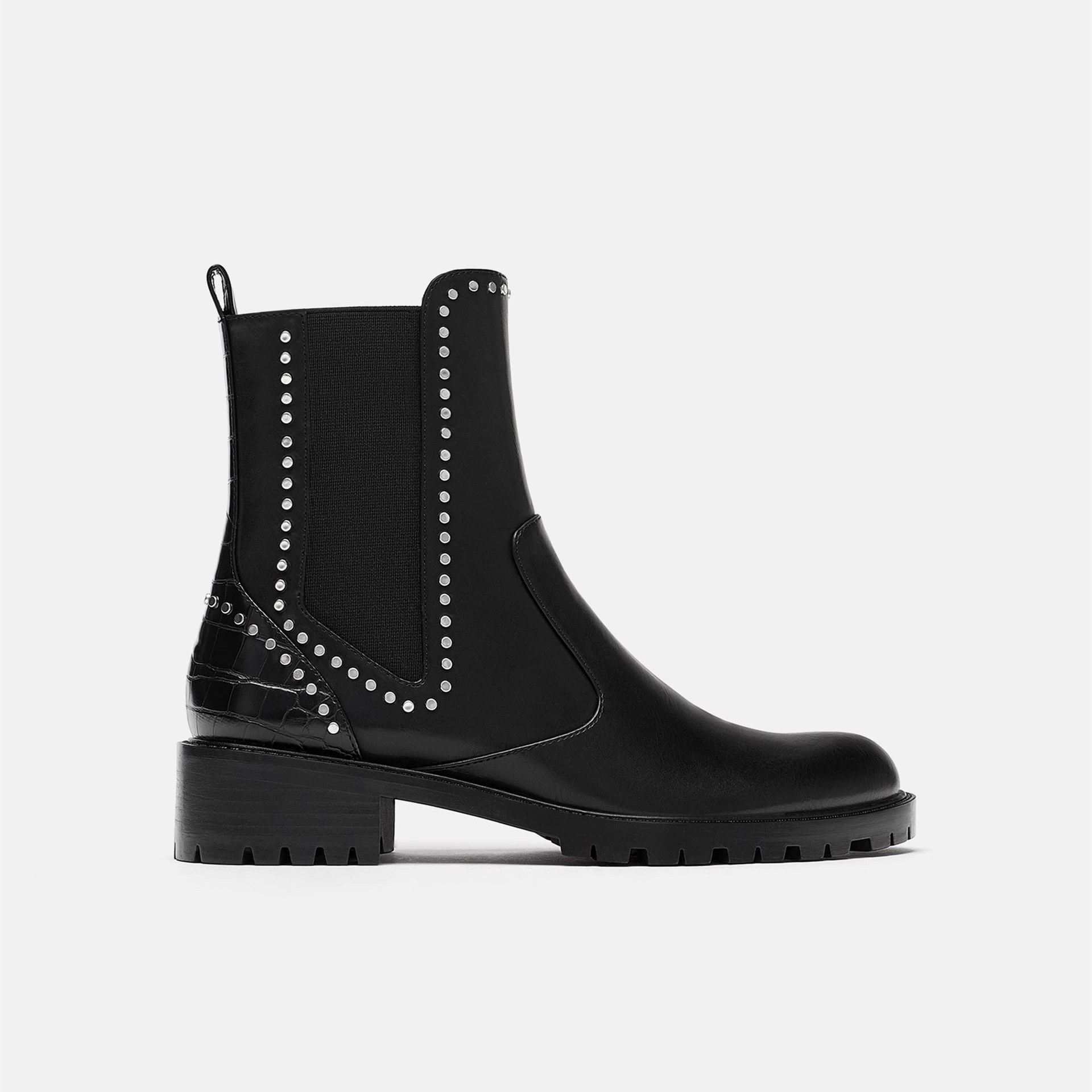 Onderdrukken lus pols Black Vegan Leather Chelsea Boots Round Toe Studs Ankle Boots|FSJshoes
