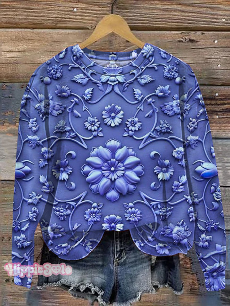 Floral Texture Art Print Casual Sweatshirt Purple / S