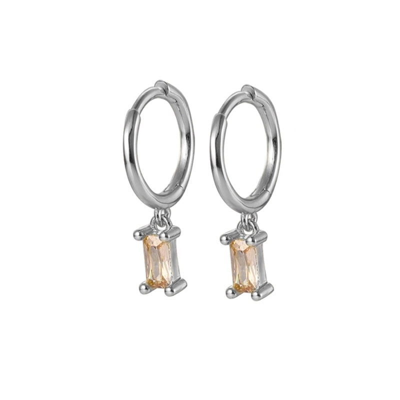 1 Pair White Gold Plated Gold Plated 925 Sterling Silver Zircon Geometric Drop Earrings
