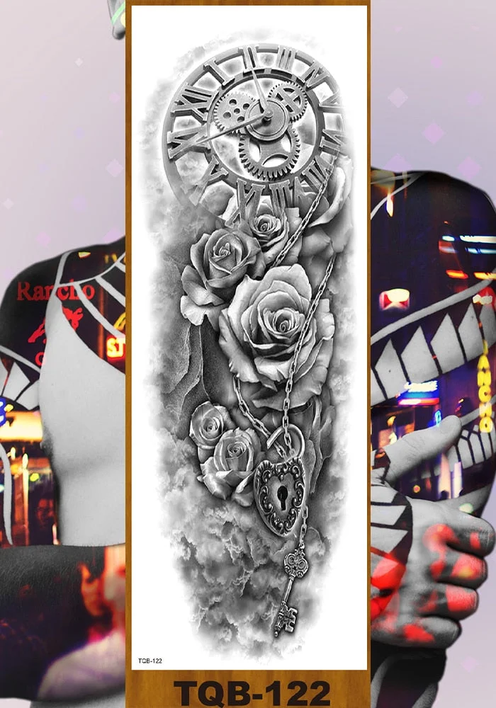 Full Flower Arm Temporary Tattoos Stickers Man Woman Girl Body Fake Tatoo Mechanical Robotic Photorealistic Steampunk Astronaut