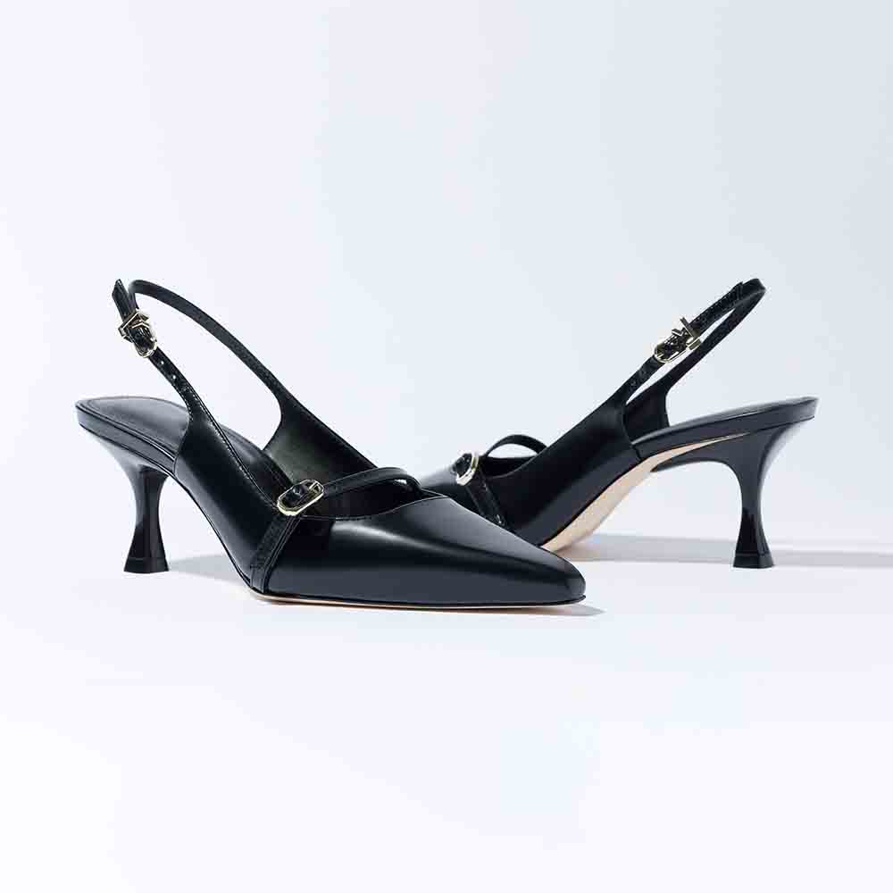 Black Pointed Toe Kitten Heel Classic Slingback Pumps for Women Nicepairs