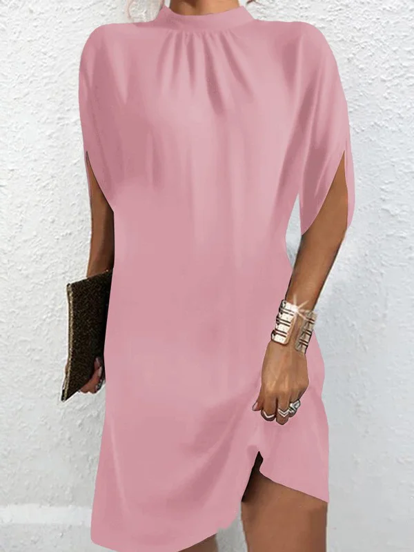 Solid Color Short Sleeves Raglan Sleeve Mock Neck Mini Dresses