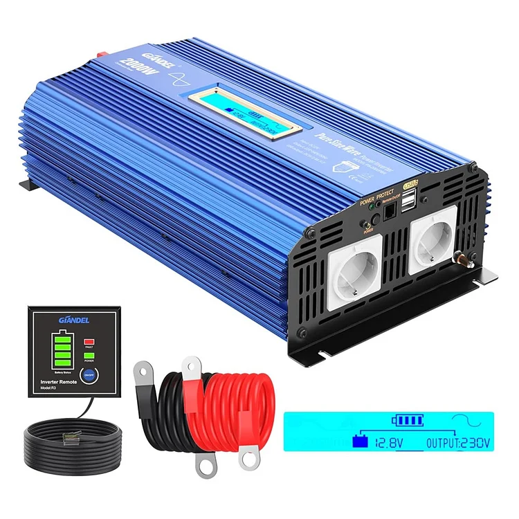 【Gilt für Deutschland 】Gebrauchte Produkte 2000W  Reiner Sinus Wechselrichter DC 12V auf 230V AC Spannungswandler Power Inverter mit Fernbedienung Bildschirm LCD 2xAC-Steckdosen und 2x2.4A USB-Anschlüssen für Wohnmobil [12 Monaten Garantie]