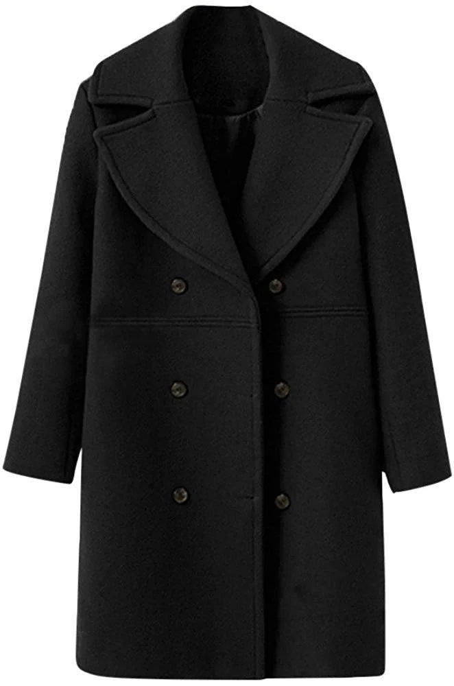 Women's Overcoat Fashion Loose Winter Warm Long Sleeve Button Woolen Jacket Coat