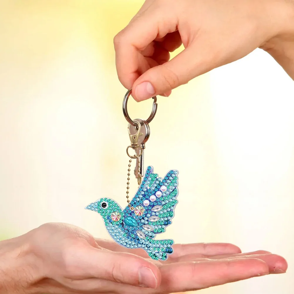 5pcs Diamond Painting Keyring Kit DIY Hummingbird Keychain Pendant(Double Sided)
