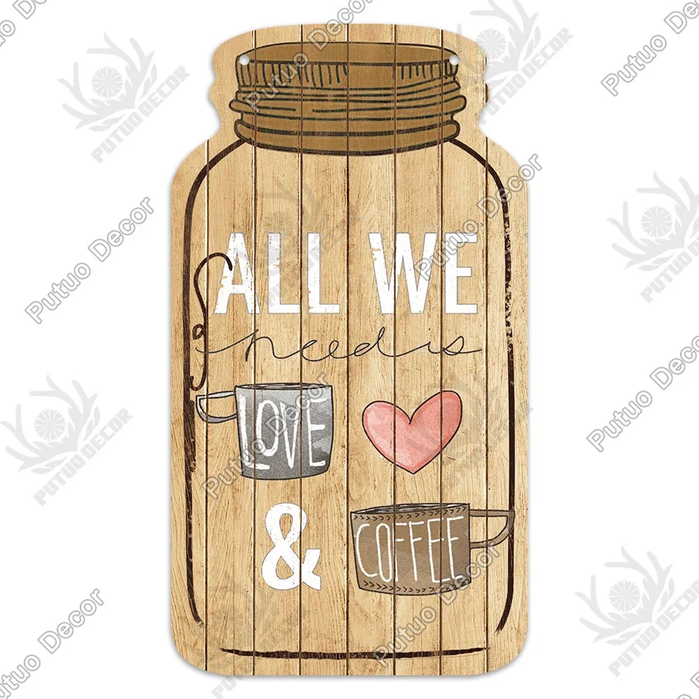 Putuo Decor Coffee Plaques Mason Jar Shape Wooden Signs Irregular Plate for Cafe Decoration Kitchen Wall Decor Decorative Plaque