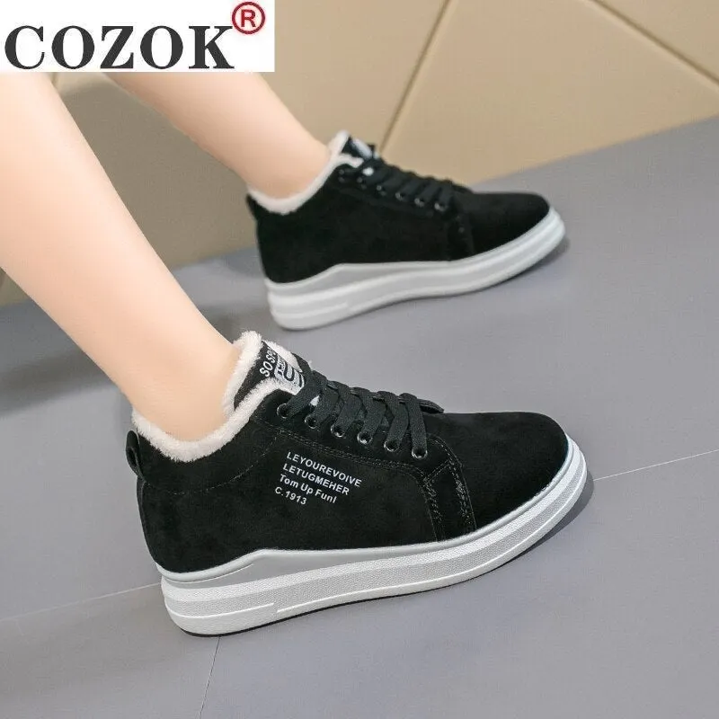 Winter Warm Women Vulcanized Shoes Fur Plush Casual Shoes Lace Up Fashion Platform Sneakers Women Snow Boots Zapatillas Mujer 1228