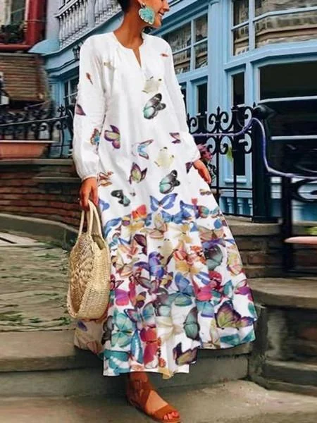 Casual Butterfly Floral Printed  Dress