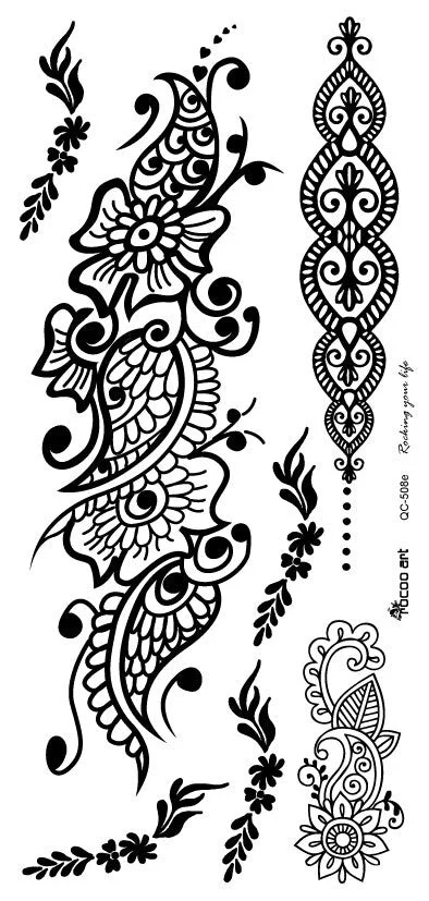 1piece white black henna tattoo Sexy Lace Stocking Arabic Indian rose butterfly Bow flash wedding art paint on hand arm leg