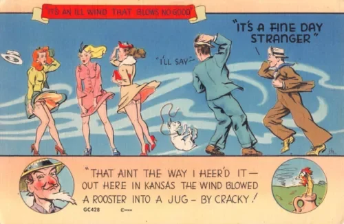 pornhint Pornhint Men Enjoying Seeing Wind Blow Sexy Ladies' Skirts Up-Comic Old Risque Linen PC Art