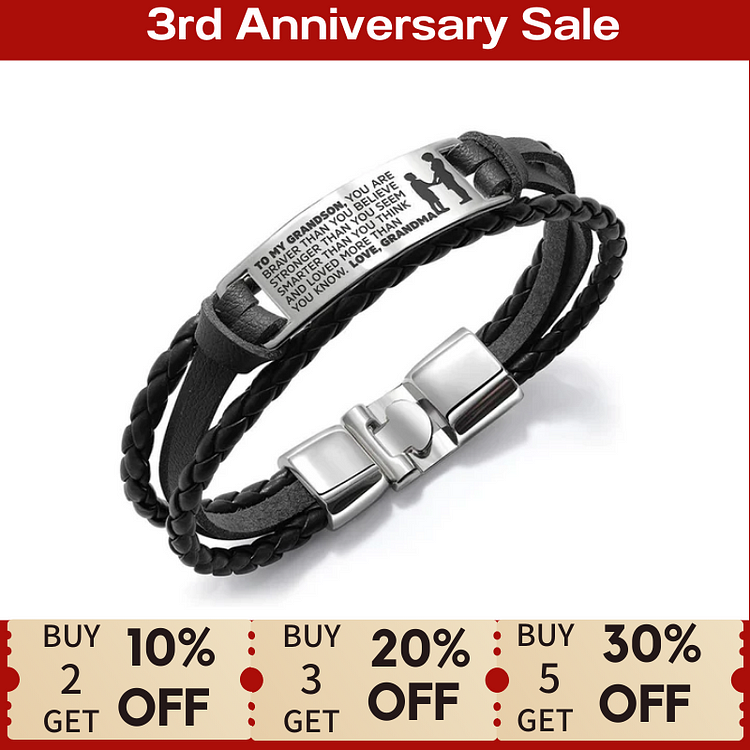 For Grandson - You Are Braver Than You Believe Layered Leather Bracelet