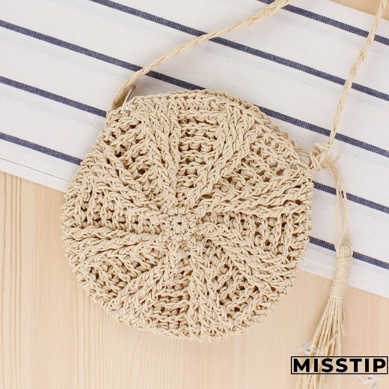 Paziye Straw Crossbody Bag Tassel Beach Bags