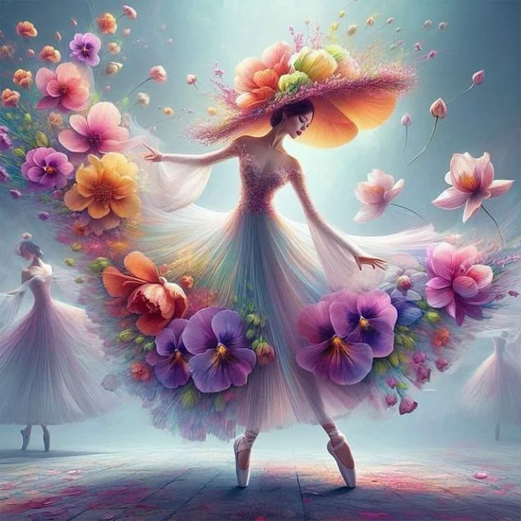 Ballet Girl In Flower Skirt 40*40CM (Canvas) Full Round Drill Diamond Painting gbfke