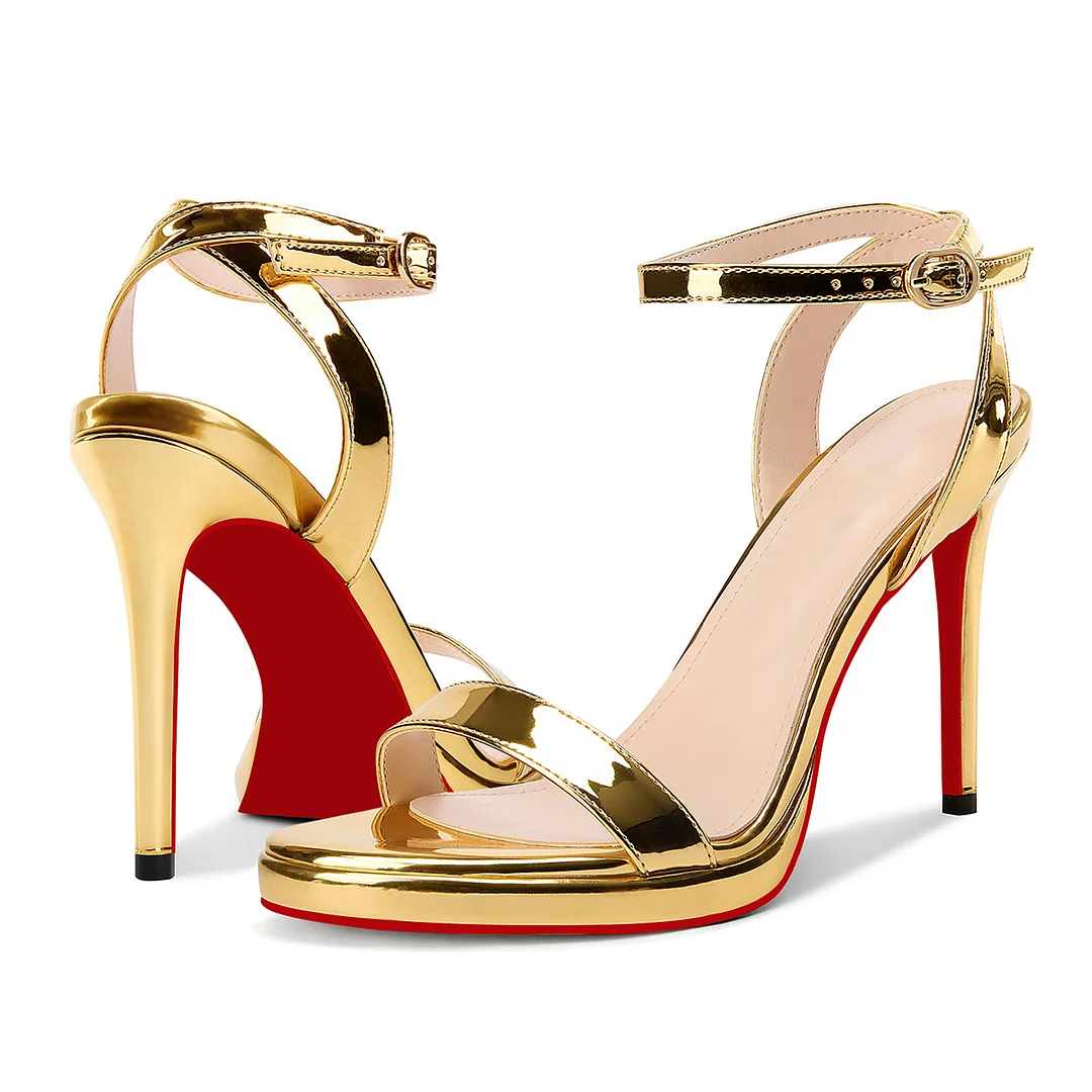 120mm Women's Low Platform Sandals Round Open Toe Red Bottom Ankle Straps Pumps-MERUMOTE