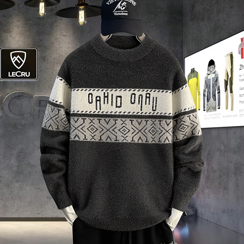 Cricsblue hockey game  Autumn Winter Men's Round neck Print patchwork Sweater Knitted Sweater Fashionable Slim Fit Warm Pullover Harajuku Sweater
