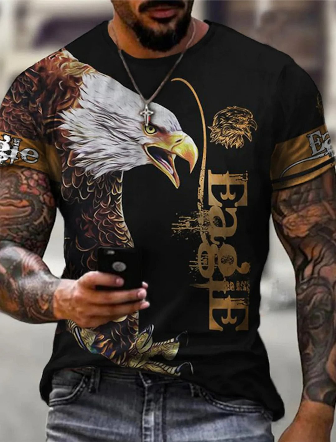 Men's Unisex T shirt Tee 3D Print Graphic Eagle Crew Neck Street Daily Print Short Sleeve Tops