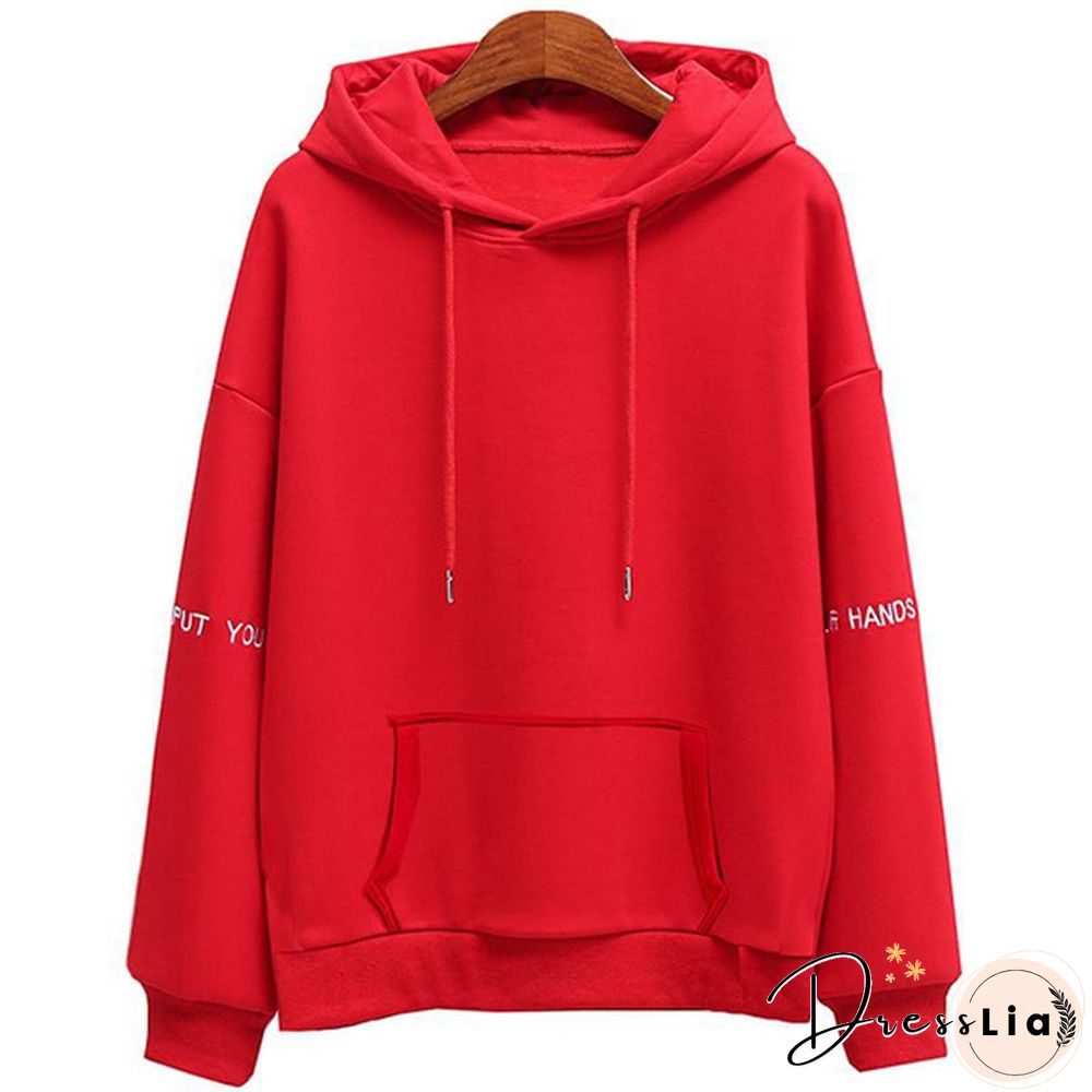 Women Fashion Corduroy Hoodies Female Solid Color Embroidery Hooded Tops Tracksuit