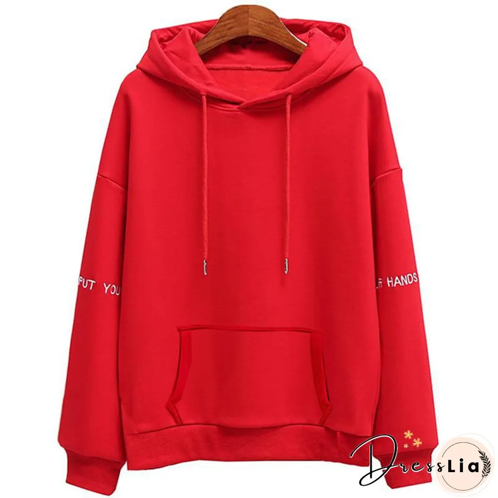 Women Fashion Corduroy Hoodies Female Solid Color Embroidery Hooded Tops Tracksuit