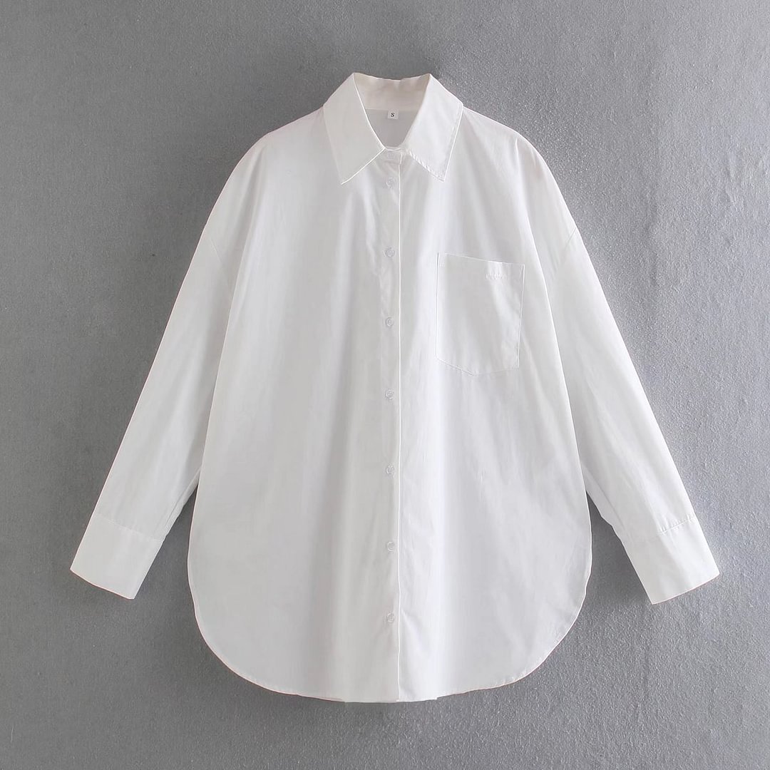 Women's Basic Long-sleeved Shirt With Spring Pockets Blouses