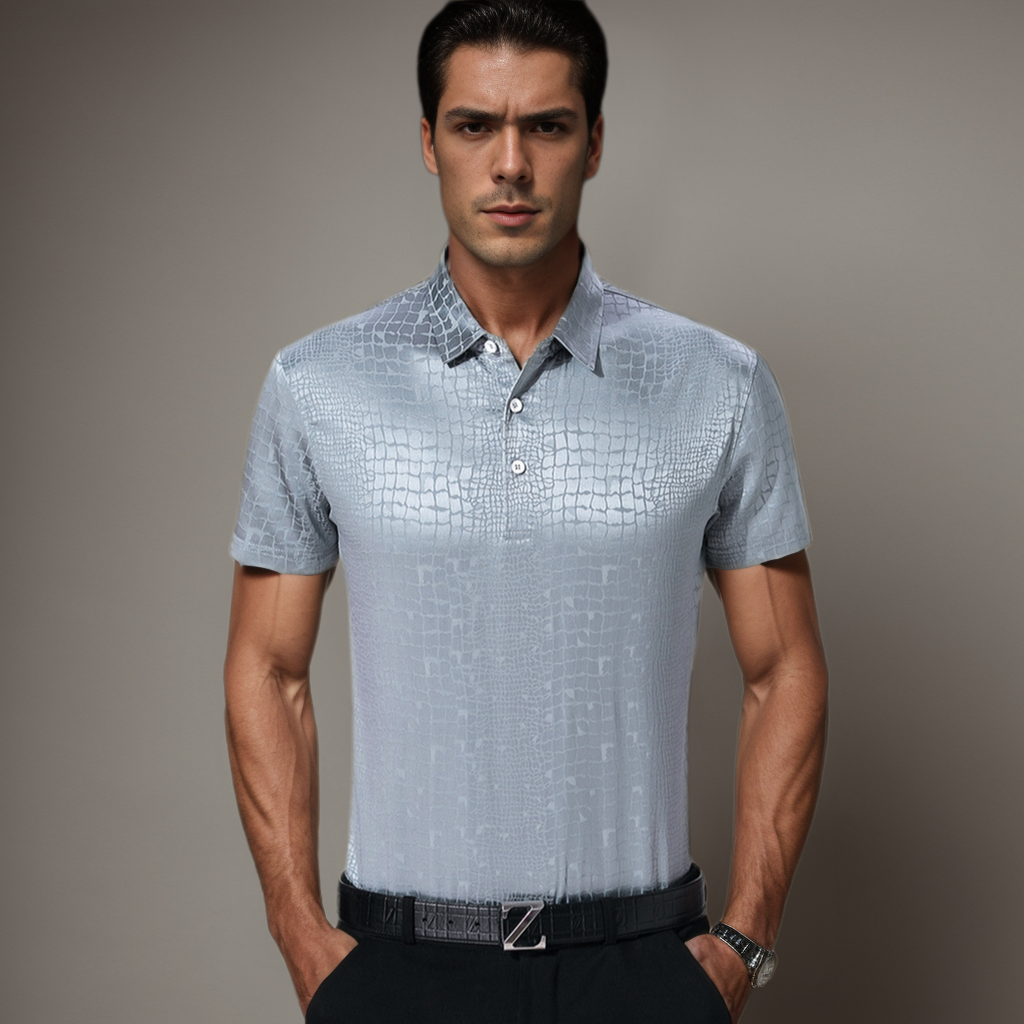 No-Iron Wrinkle-Free Men's Silk Polo Shirt Snake Pattern Style REAL SILK LIFE
